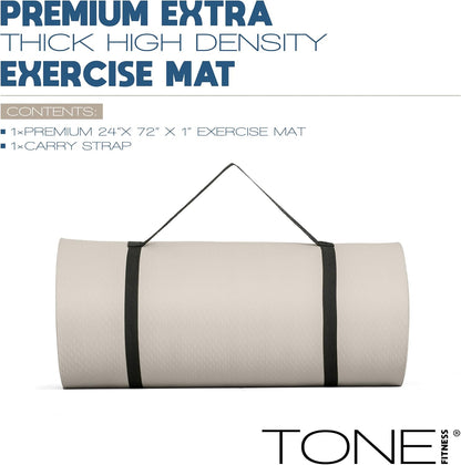 1-Inch Thick Yoga Mat | High-Density, Non-slip Exercise Mat with Carrying Strap for Yoga, Pilates, & Home Gym Workouts | Multiple Options