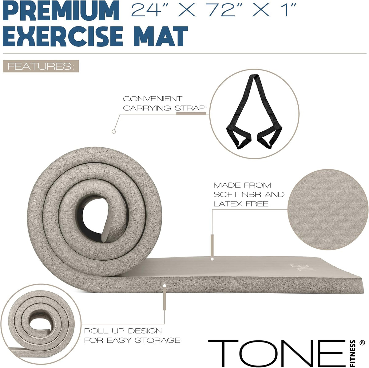 1-Inch Thick Yoga Mat | High-Density, Non-slip Exercise Mat with Carrying Strap for Yoga, Pilates, & Home Gym Workouts | Multiple Options