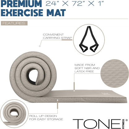 1-Inch Thick Yoga Mat | High-Density, Non-slip Exercise Mat with Carrying Strap for Yoga, Pilates, & Home Gym Workouts | Multiple Options