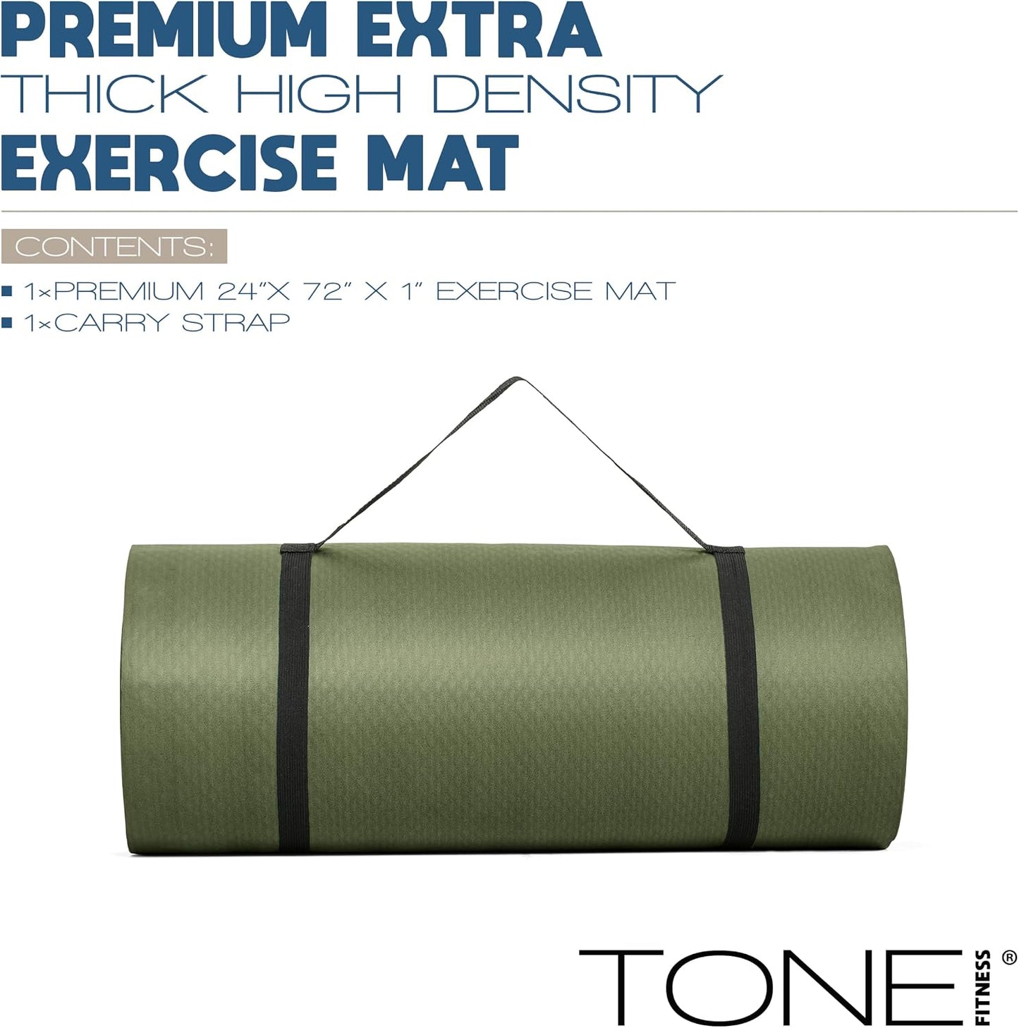 1-Inch Thick Yoga Mat | High-Density, Non-slip Exercise Mat with Carrying Strap for Yoga, Pilates, & Home Gym Workouts | Multiple Options