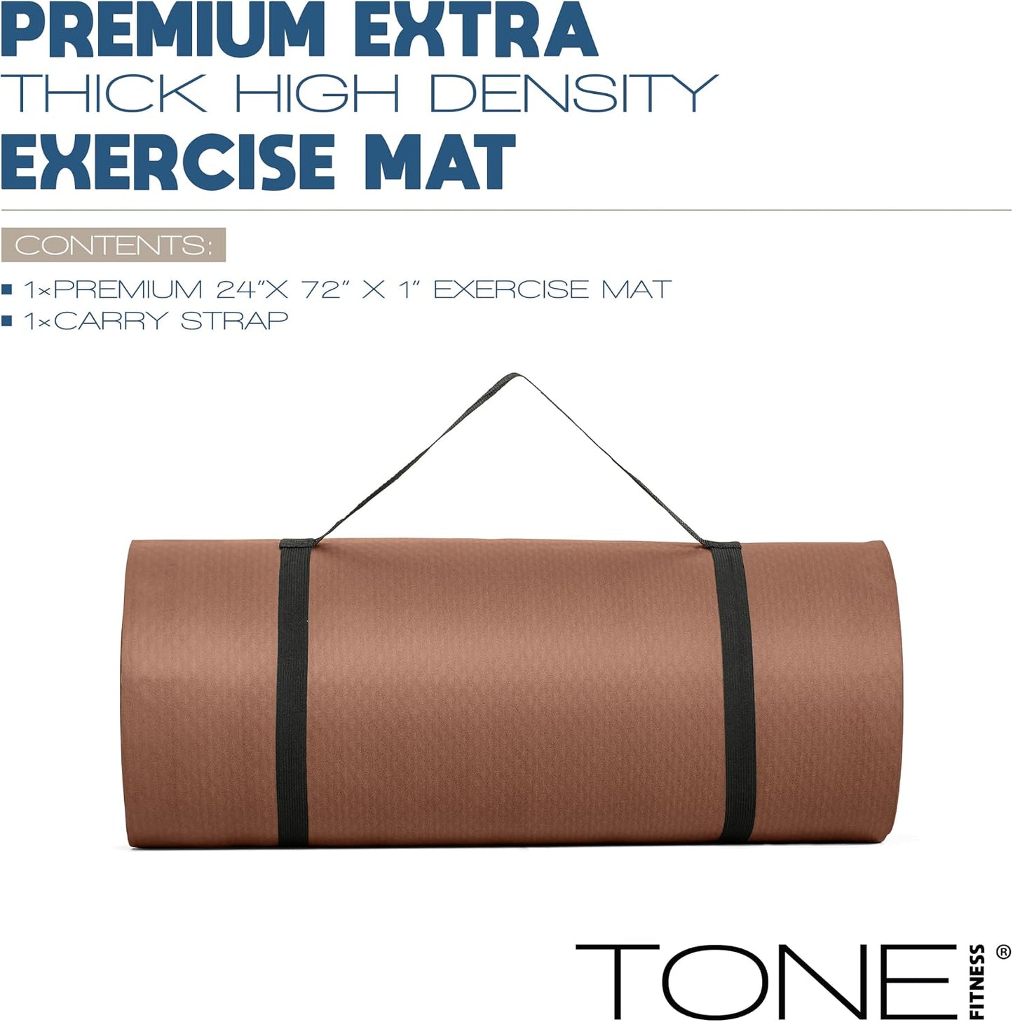 1-Inch Thick Yoga Mat | High-Density, Non-slip Exercise Mat with Carrying Strap for Yoga, Pilates, & Home Gym Workouts | Multiple Options