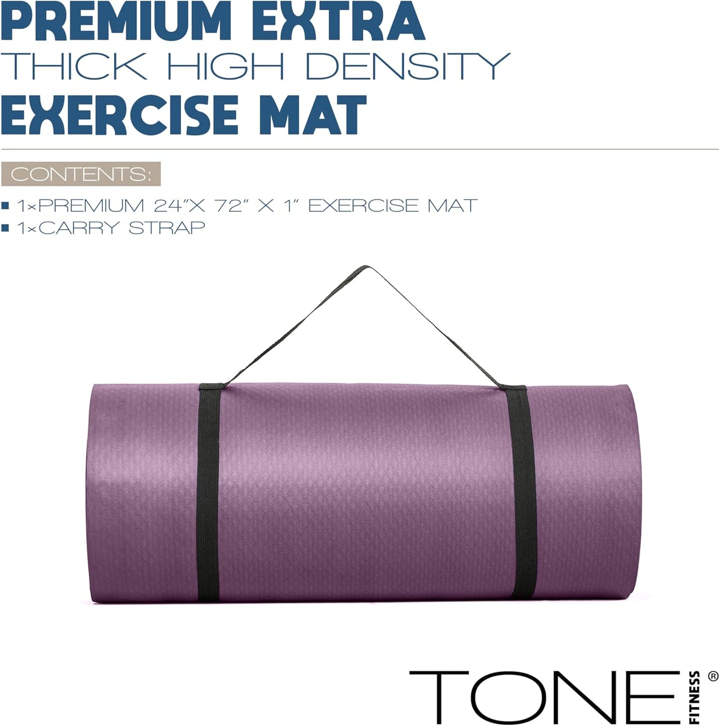 1-Inch Thick Yoga Mat | High-Density, Non-slip Exercise Mat with Carrying Strap for Yoga, Pilates, & Home Gym Workouts | Multiple Options