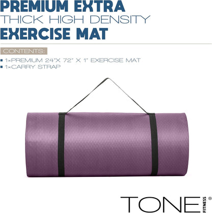 1-Inch Thick Yoga Mat | High-Density, Non-slip Exercise Mat with Carrying Strap for Yoga, Pilates, & Home Gym Workouts | Multiple Options