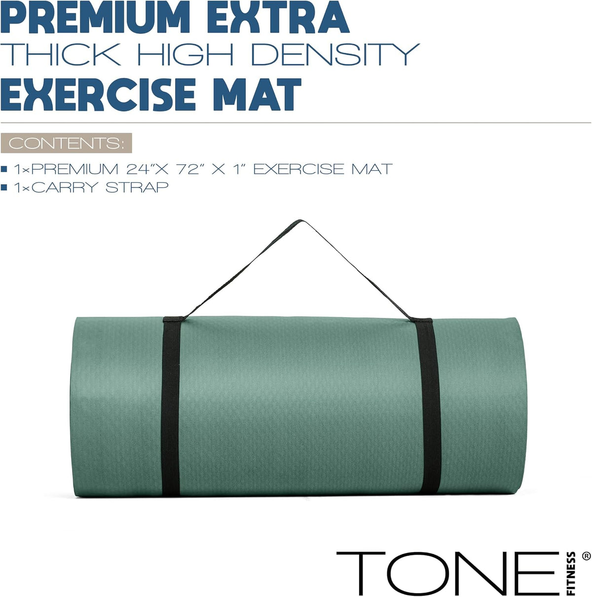 1-Inch Thick Yoga Mat | High-Density, Non-slip Exercise Mat with Carrying Strap for Yoga, Pilates, & Home Gym Workouts | Multiple Options