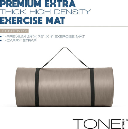 1-Inch Thick Yoga Mat | High-Density, Non-slip Exercise Mat with Carrying Strap for Yoga, Pilates, & Home Gym Workouts | Multiple Options