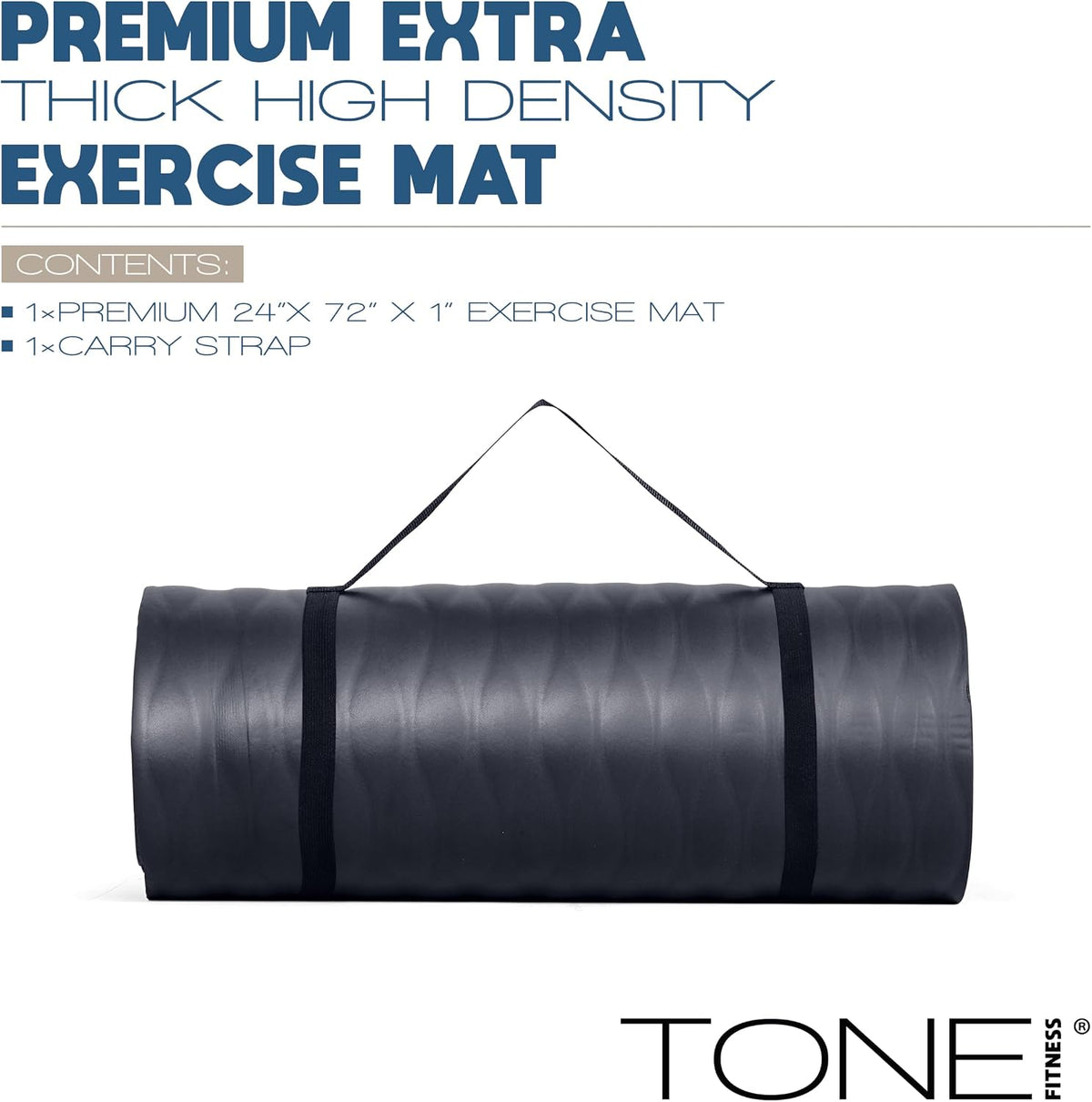 1-Inch Thick Yoga Mat | High-Density, Non-slip Exercise Mat with Carrying Strap for Yoga, Pilates, & Home Gym Workouts | Multiple Options