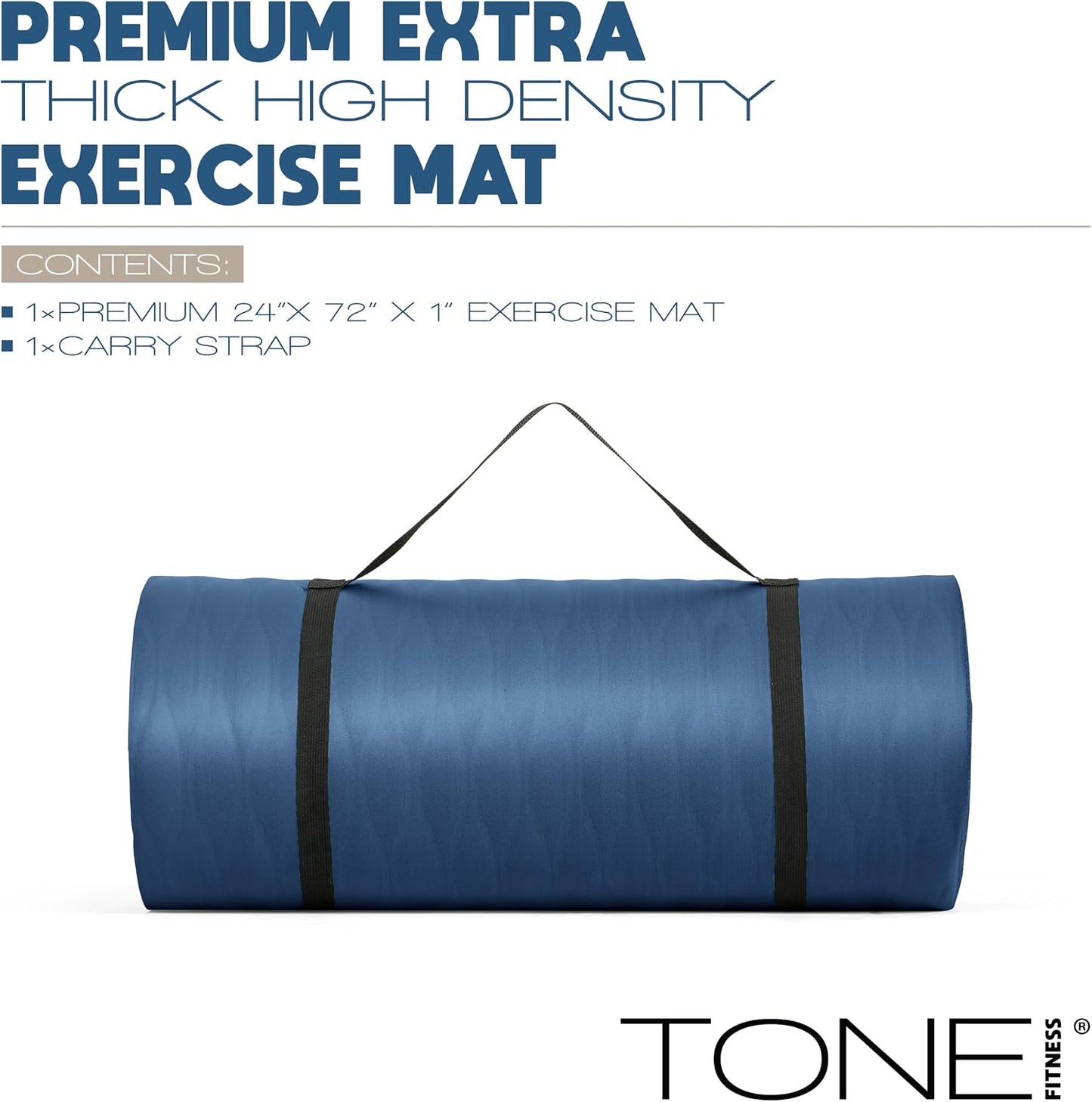 1-Inch Thick Yoga Mat | High-Density, Non-slip Exercise Mat with Carrying Strap for Yoga, Pilates, & Home Gym Workouts | Multiple Options