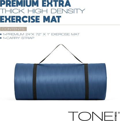 1-Inch Thick Yoga Mat | High-Density, Non-slip Exercise Mat with Carrying Strap for Yoga, Pilates, & Home Gym Workouts | Multiple Options