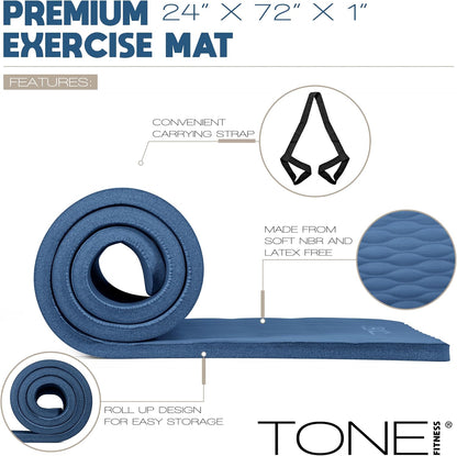 1-Inch Thick Yoga Mat | High-Density, Non-slip Exercise Mat with Carrying Strap for Yoga, Pilates, & Home Gym Workouts | Multiple Options