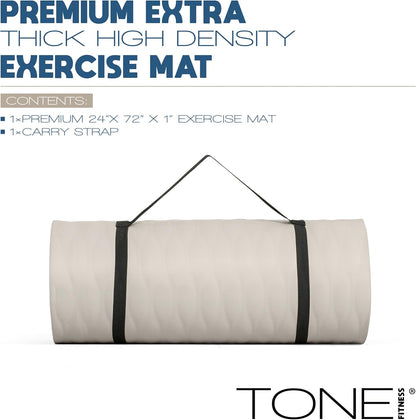 1-Inch Thick Yoga Mat | High-Density, Non-slip Exercise Mat with Carrying Strap for Yoga, Pilates, & Home Gym Workouts | Multiple Options