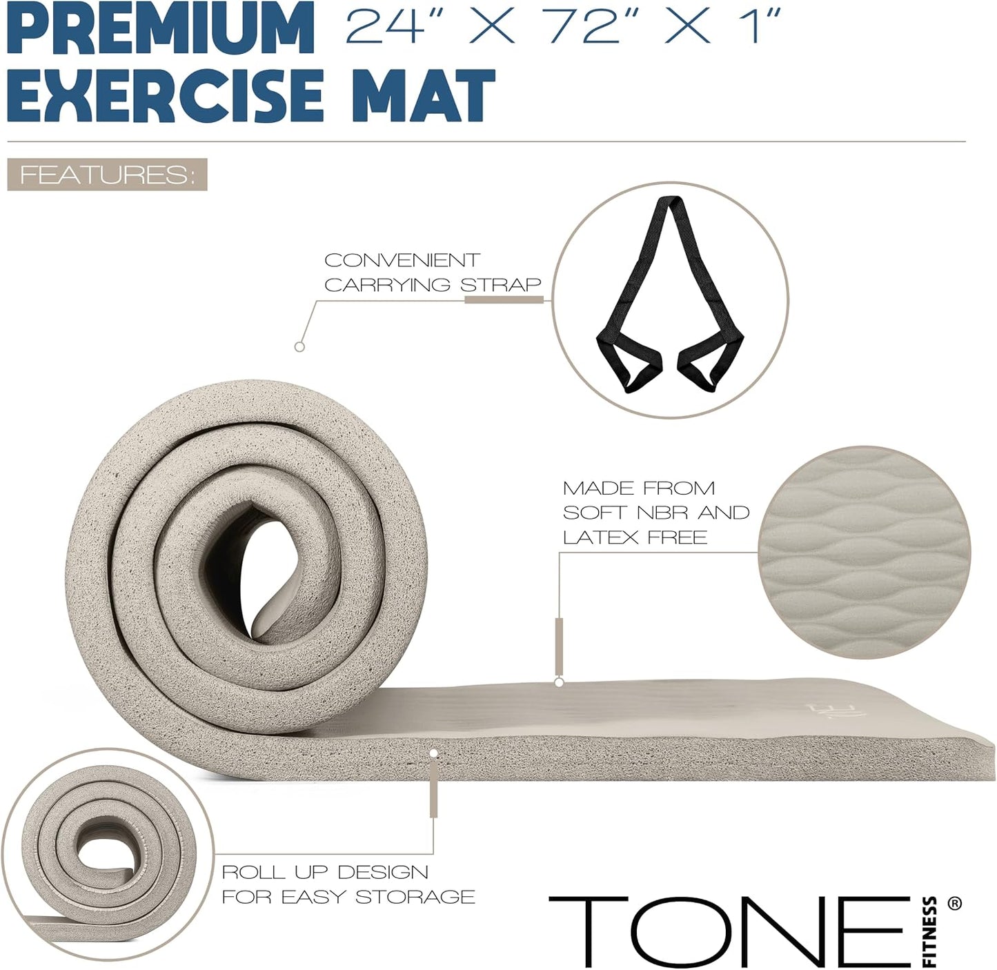 1-Inch Thick Yoga Mat | High-Density, Non-slip Exercise Mat with Carrying Strap for Yoga, Pilates, & Home Gym Workouts | Multiple Options