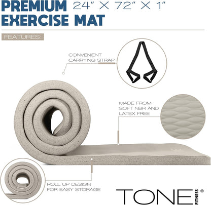 1-Inch Thick Yoga Mat | High-Density, Non-slip Exercise Mat with Carrying Strap for Yoga, Pilates, & Home Gym Workouts | Multiple Options