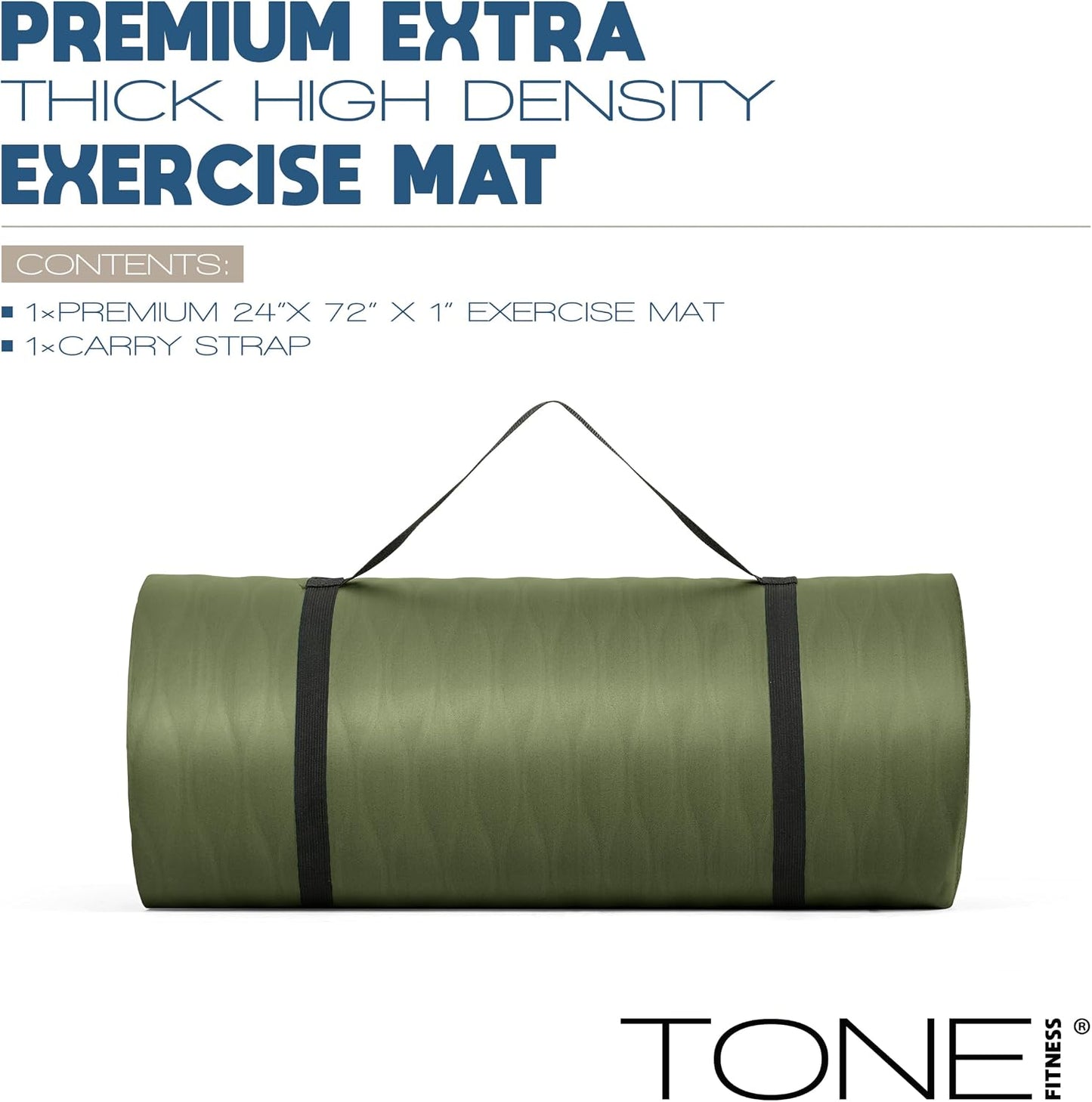1-Inch Thick Yoga Mat | High-Density, Non-slip Exercise Mat with Carrying Strap for Yoga, Pilates, & Home Gym Workouts | Multiple Options