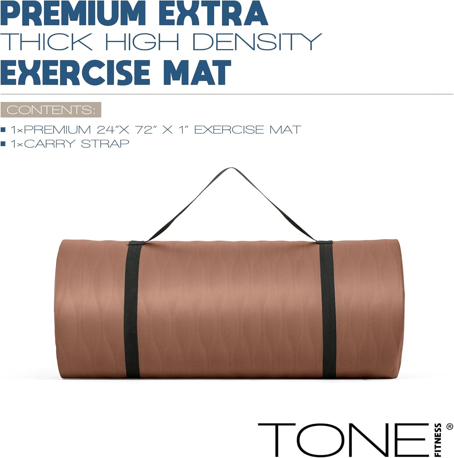 1-Inch Thick Yoga Mat | High-Density, Non-slip Exercise Mat with Carrying Strap for Yoga, Pilates, & Home Gym Workouts | Multiple Options