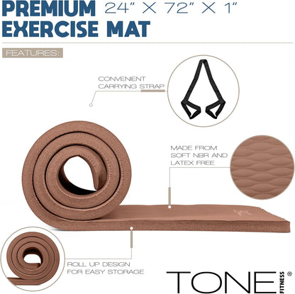 1-Inch Thick Yoga Mat | High-Density, Non-slip Exercise Mat with Carrying Strap for Yoga, Pilates, & Home Gym Workouts | Multiple Options