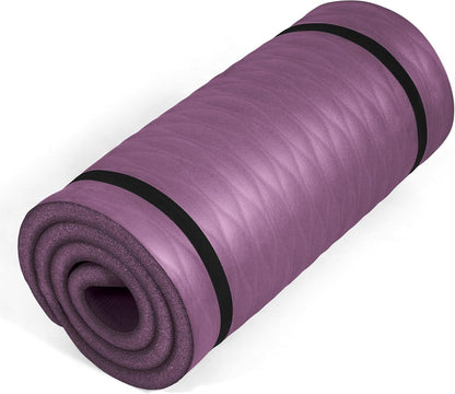 1-Inch Thick Yoga Mat | High-Density, Non-slip Exercise Mat with Carrying Strap for Yoga, Pilates, & Home Gym Workouts | Multiple Options