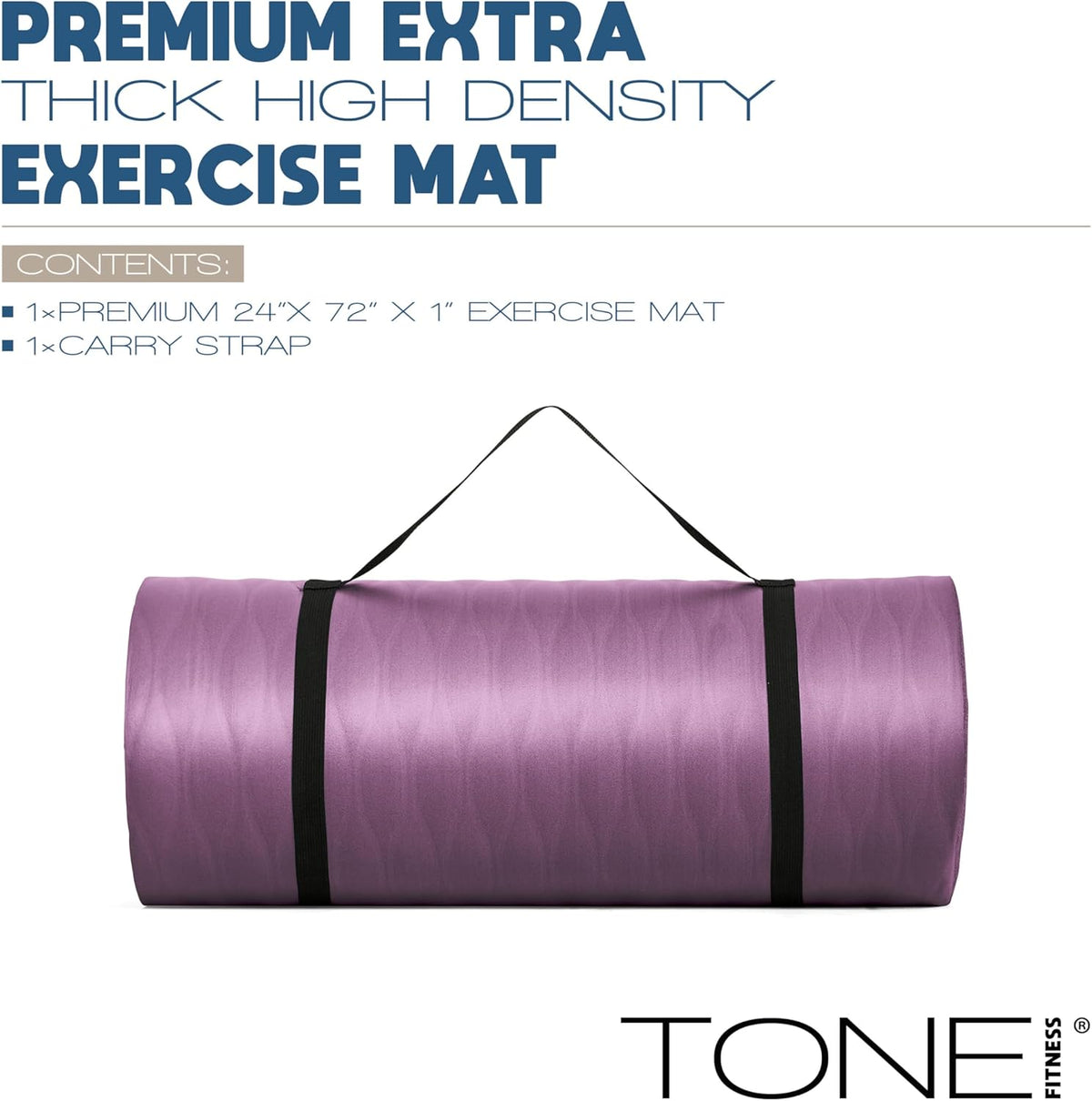 1-Inch Thick Yoga Mat | High-Density, Non-slip Exercise Mat with Carrying Strap for Yoga, Pilates, & Home Gym Workouts | Multiple Options