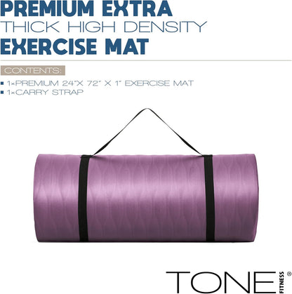 1-Inch Thick Yoga Mat | High-Density, Non-slip Exercise Mat with Carrying Strap for Yoga, Pilates, & Home Gym Workouts | Multiple Options