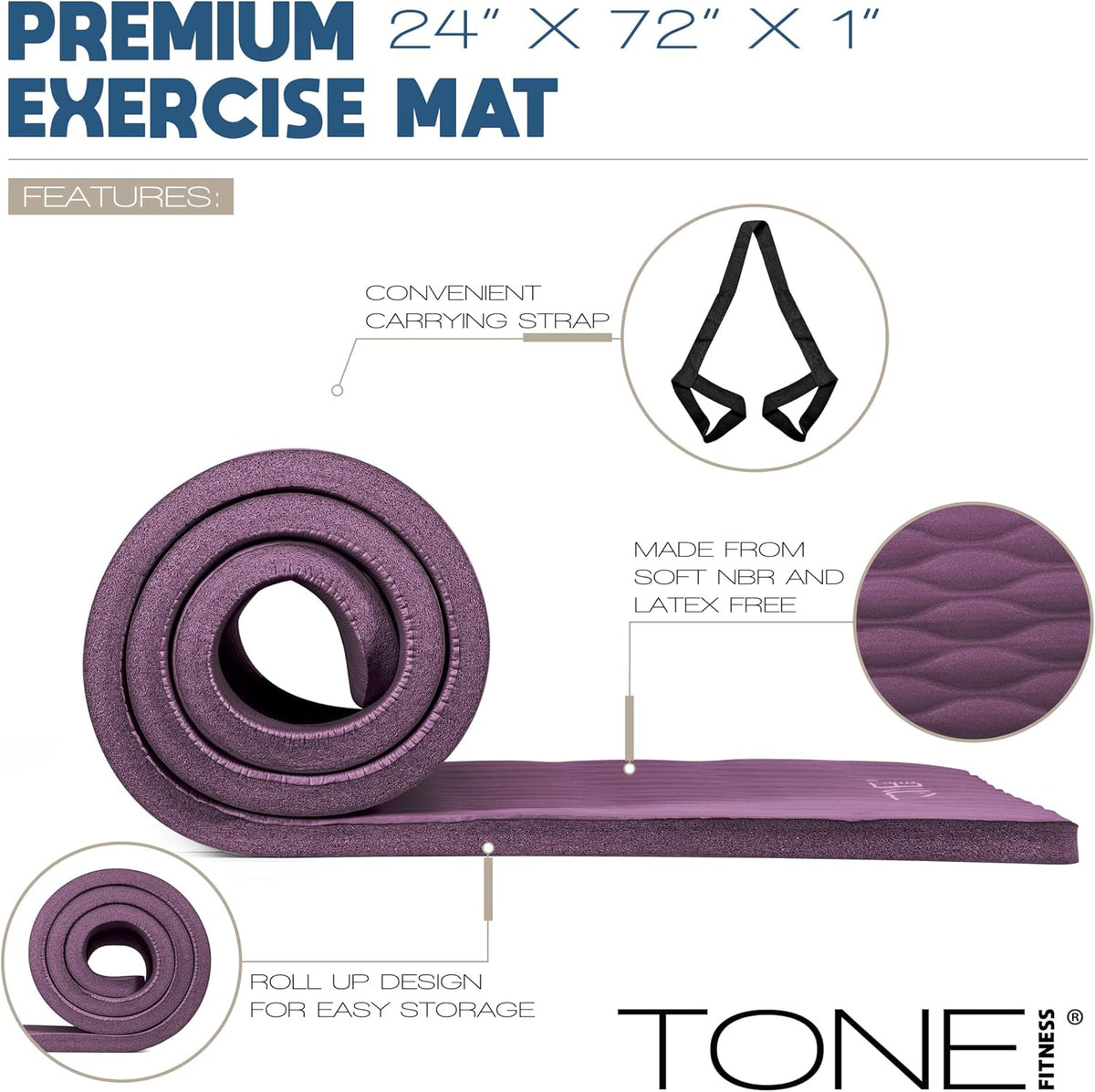1-Inch Thick Yoga Mat | High-Density, Non-slip Exercise Mat with Carrying Strap for Yoga, Pilates, & Home Gym Workouts | Multiple Options