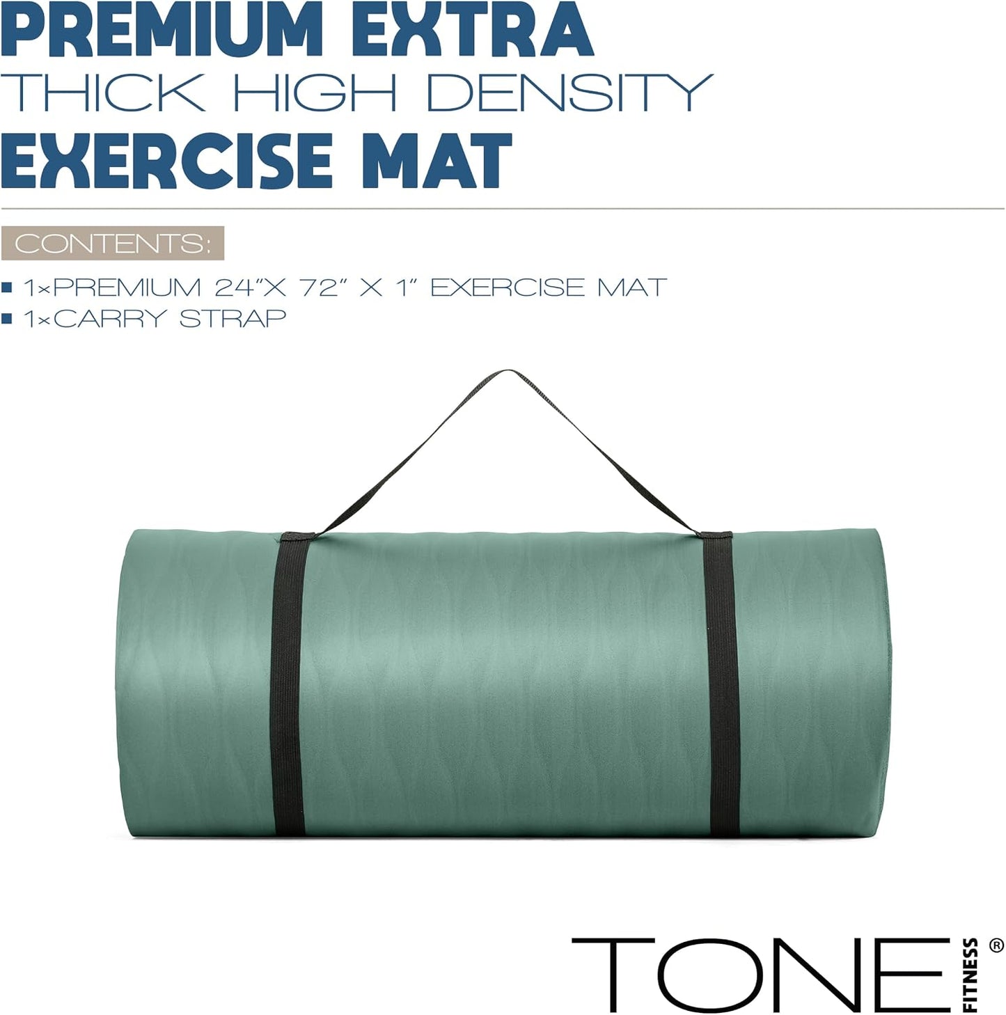 1-Inch Thick Yoga Mat | High-Density, Non-slip Exercise Mat with Carrying Strap for Yoga, Pilates, & Home Gym Workouts | Multiple Options
