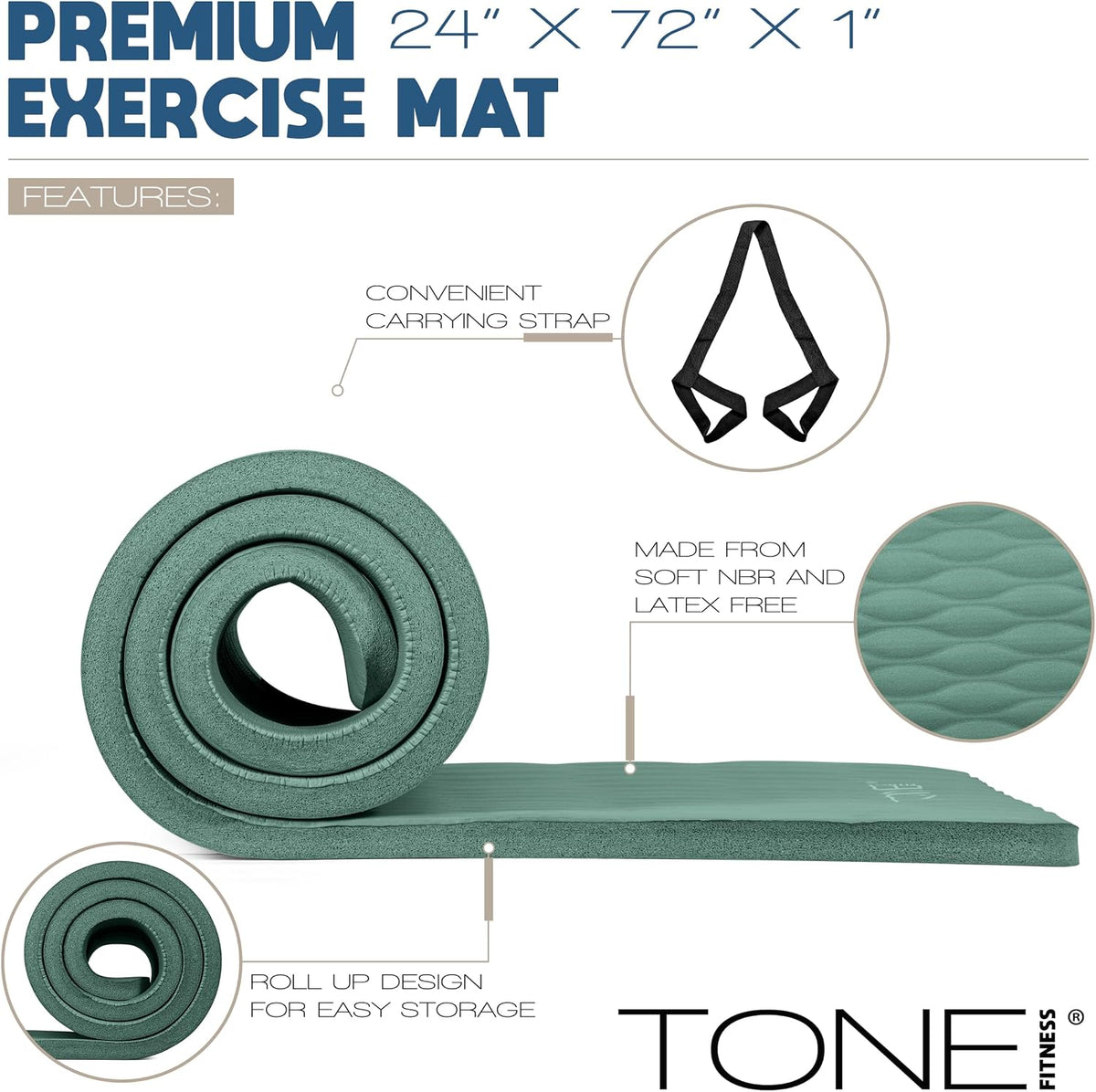 1-Inch Thick Yoga Mat | High-Density, Non-slip Exercise Mat with Carrying Strap for Yoga, Pilates, & Home Gym Workouts | Multiple Options