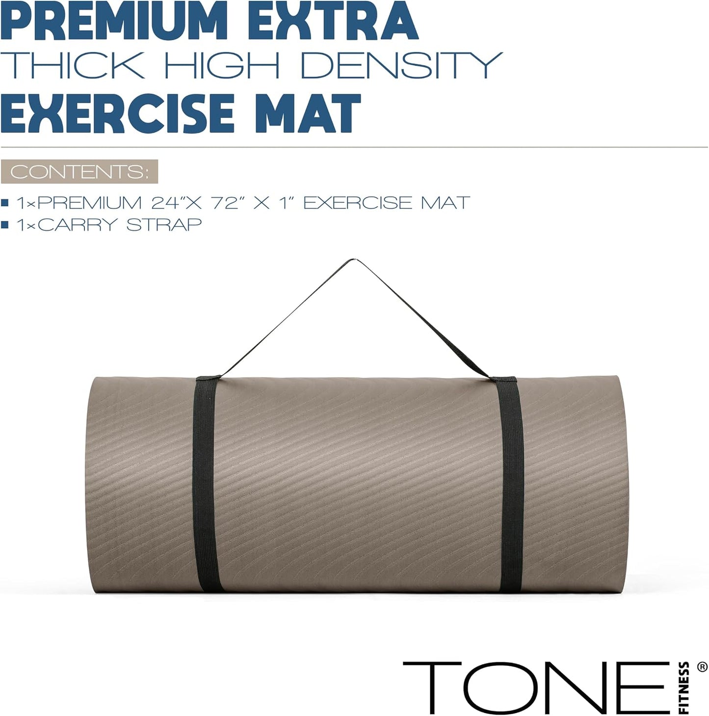 1-Inch Thick Yoga Mat | High-Density, Non-slip Exercise Mat with Carrying Strap for Yoga, Pilates, & Home Gym Workouts | Multiple Options