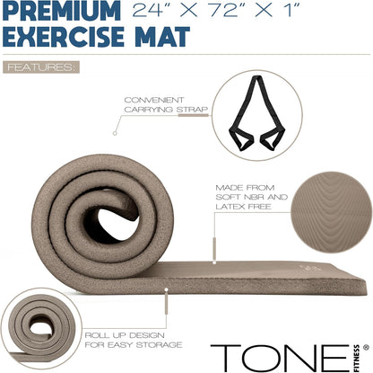 1-Inch Thick Yoga Mat | High-Density, Non-slip Exercise Mat with Carrying Strap for Yoga, Pilates, & Home Gym Workouts | Multiple Options