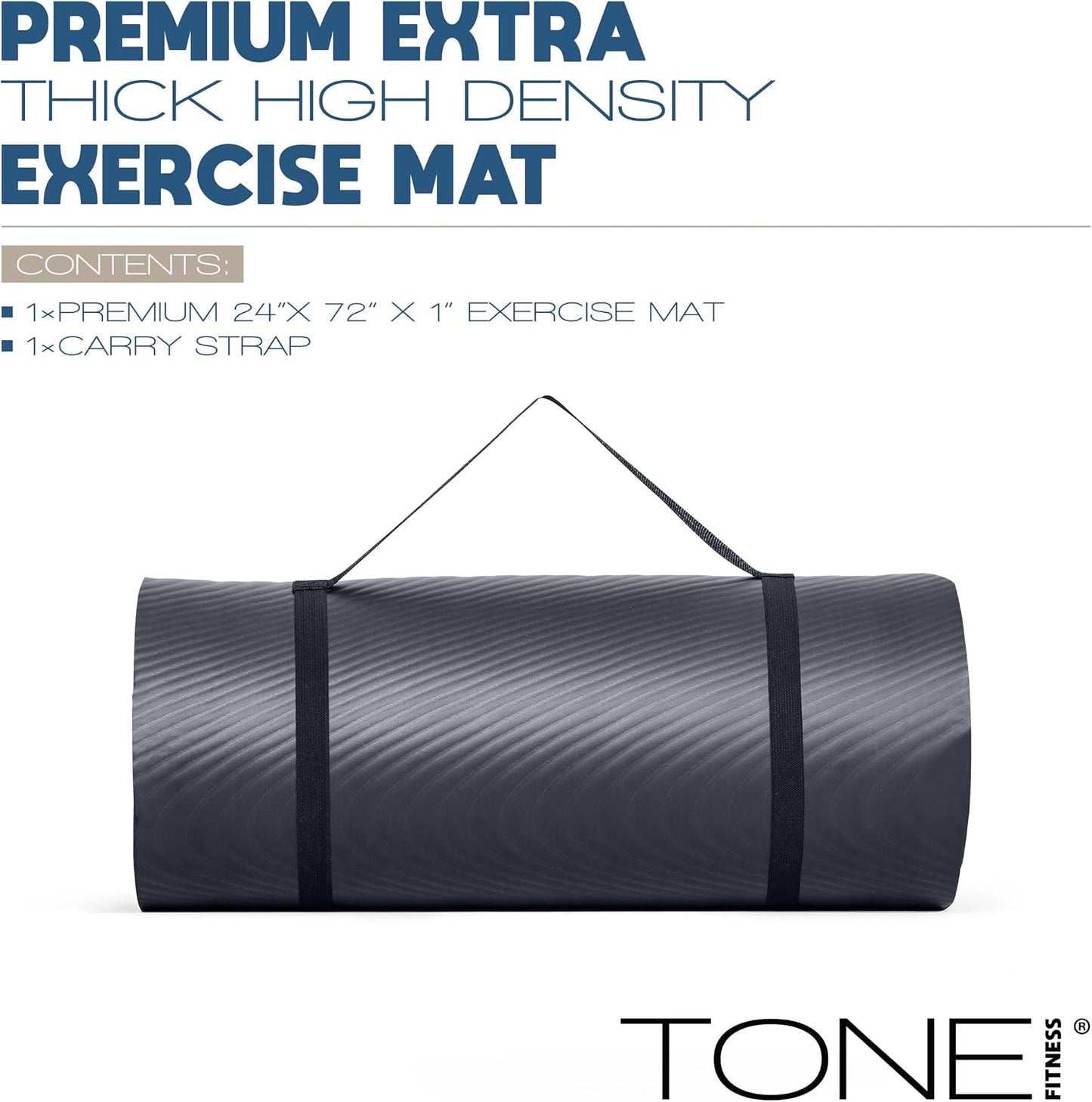 1-Inch Thick Yoga Mat | High-Density, Non-slip Exercise Mat with Carrying Strap for Yoga, Pilates, & Home Gym Workouts | Multiple Options