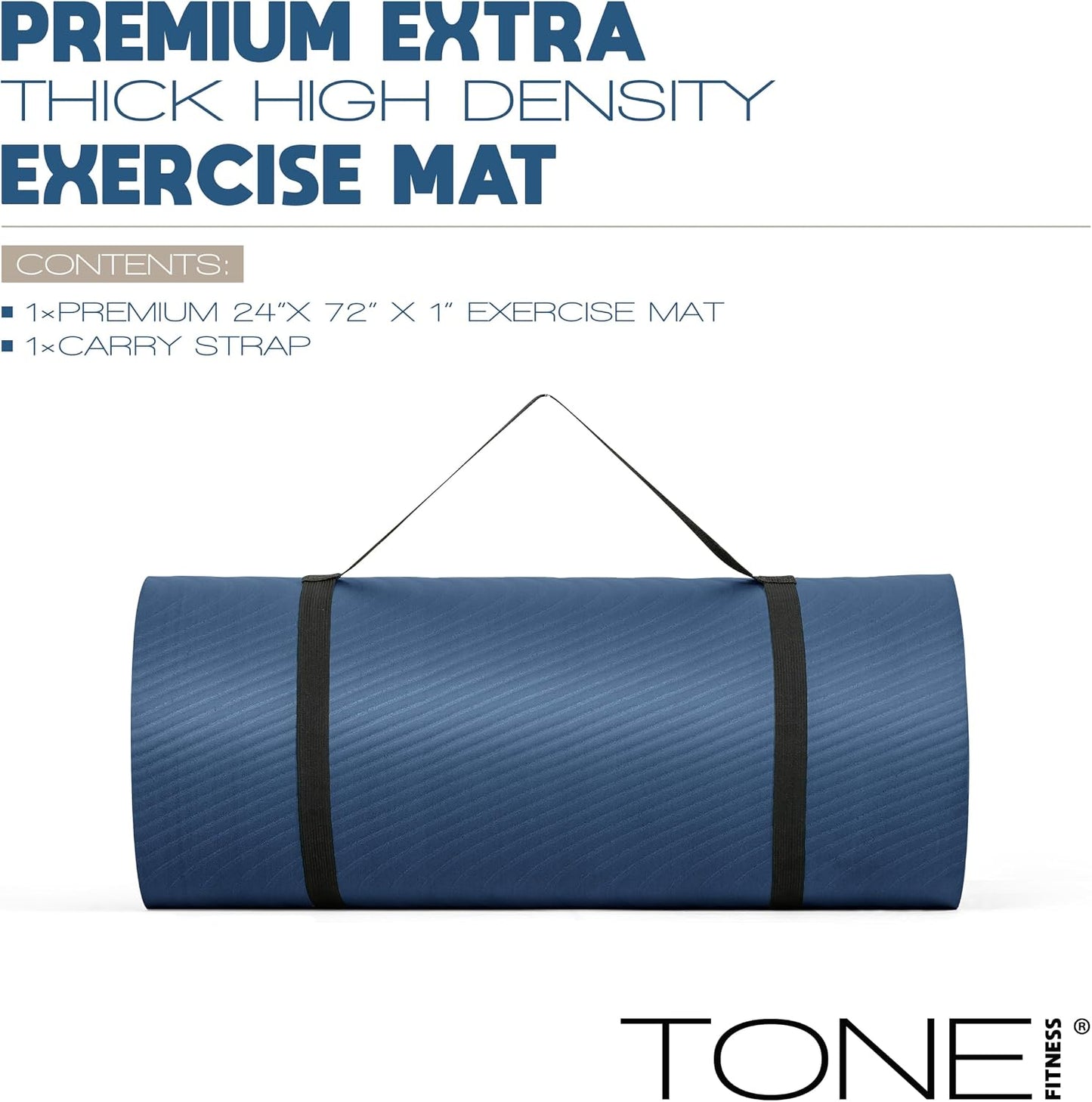 1-Inch Thick Yoga Mat | High-Density, Non-slip Exercise Mat with Carrying Strap for Yoga, Pilates, & Home Gym Workouts | Multiple Options