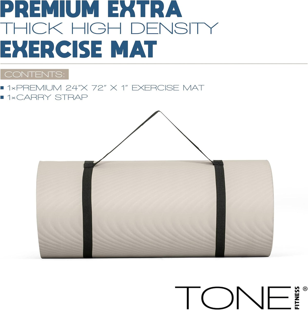 1-Inch Thick Yoga Mat | High-Density, Non-slip Exercise Mat with Carrying Strap for Yoga, Pilates, & Home Gym Workouts | Multiple Options