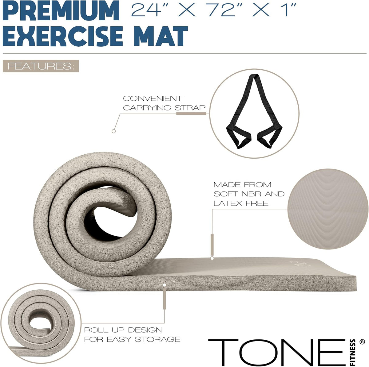 1-Inch Thick Yoga Mat | High-Density, Non-slip Exercise Mat with Carrying Strap for Yoga, Pilates, & Home Gym Workouts | Multiple Options