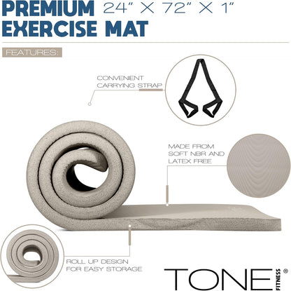 1-Inch Thick Yoga Mat | High-Density, Non-slip Exercise Mat with Carrying Strap for Yoga, Pilates, & Home Gym Workouts | Multiple Options