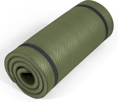 1-Inch Thick Yoga Mat | High-Density, Non-slip Exercise Mat with Carrying Strap for Yoga, Pilates, & Home Gym Workouts | Multiple Options