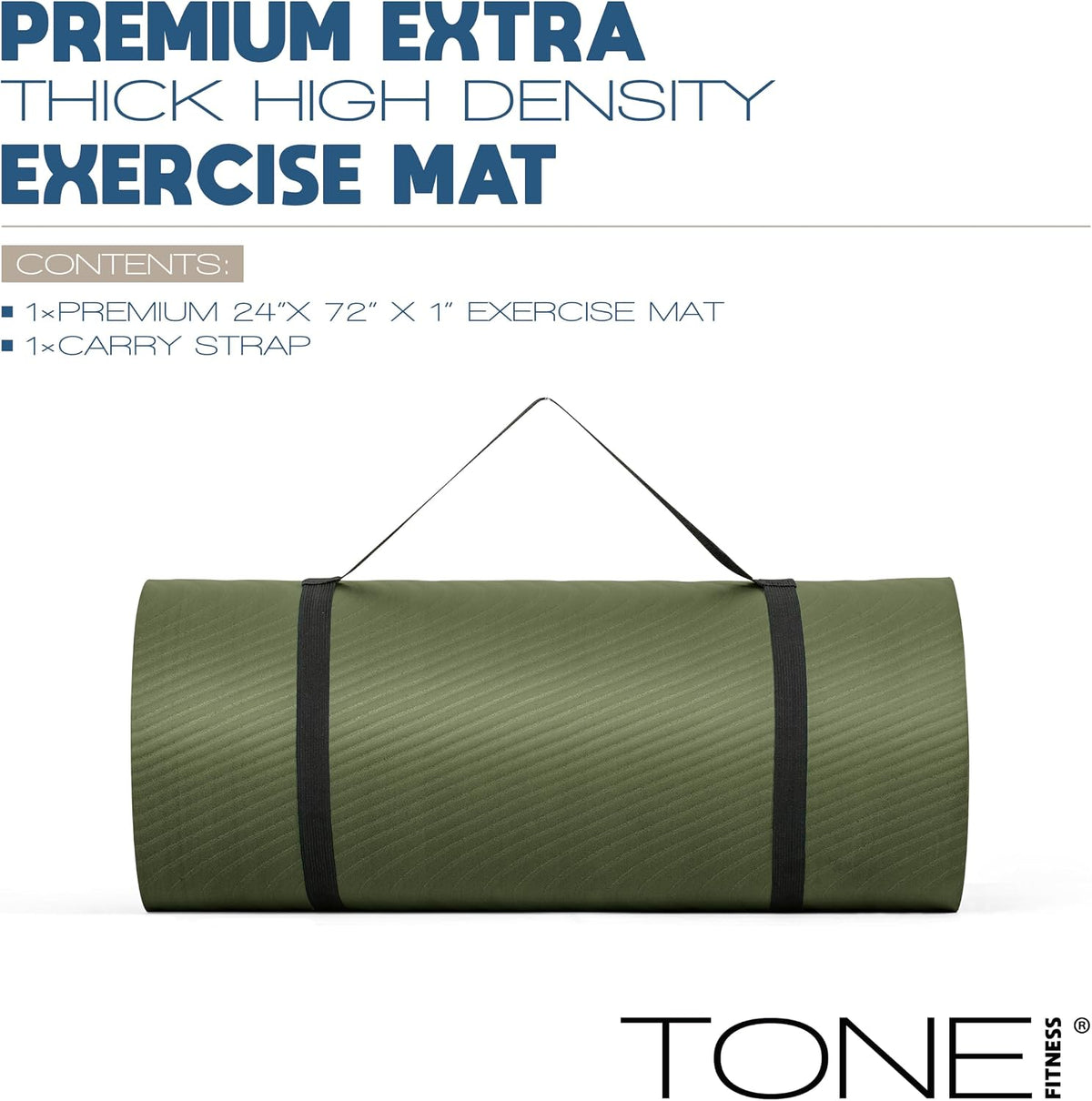 1-Inch Thick Yoga Mat | High-Density, Non-slip Exercise Mat with Carrying Strap for Yoga, Pilates, & Home Gym Workouts | Multiple Options