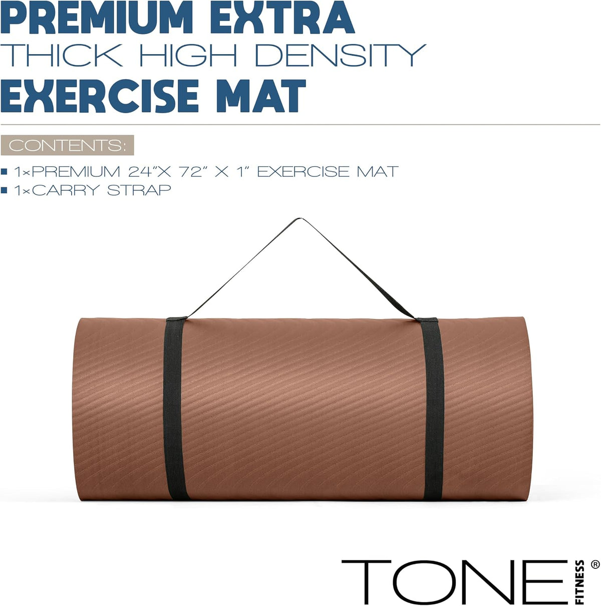 1-Inch Thick Yoga Mat | High-Density, Non-slip Exercise Mat with Carrying Strap for Yoga, Pilates, & Home Gym Workouts | Multiple Options