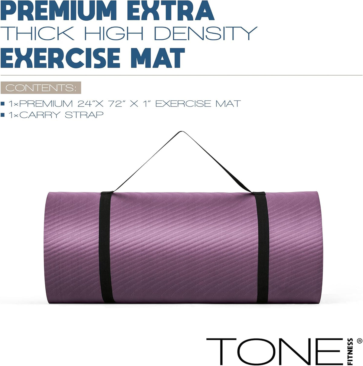 1-Inch Thick Yoga Mat | High-Density, Non-slip Exercise Mat with Carrying Strap for Yoga, Pilates, & Home Gym Workouts | Multiple Options