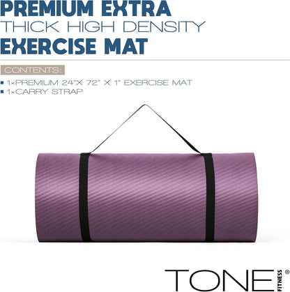 1-Inch Thick Yoga Mat | High-Density, Non-slip Exercise Mat with Carrying Strap for Yoga, Pilates, & Home Gym Workouts | Multiple Options