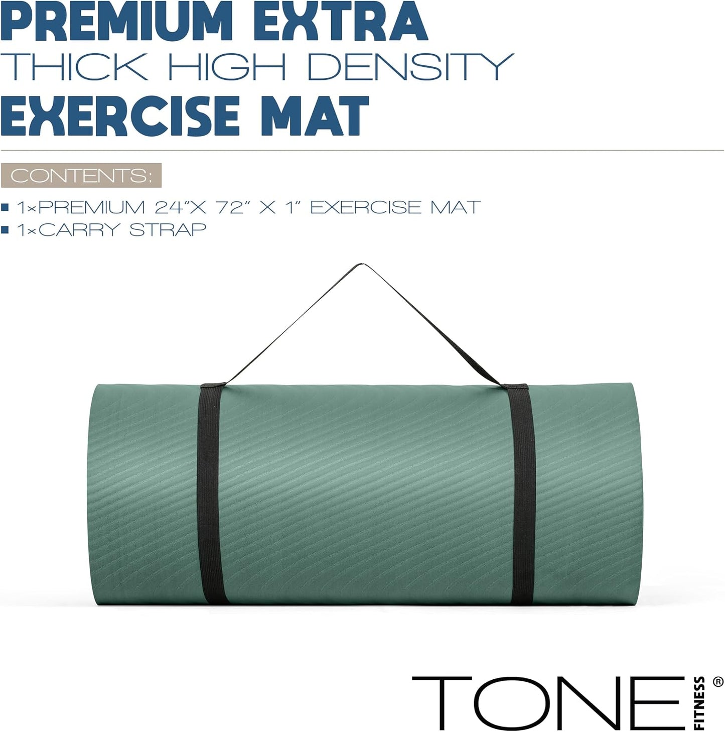 1-Inch Thick Yoga Mat | High-Density, Non-slip Exercise Mat with Carrying Strap for Yoga, Pilates, & Home Gym Workouts | Multiple Options