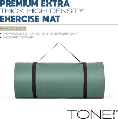 1-Inch Thick Yoga Mat | High-Density, Non-slip Exercise Mat with Carrying Strap for Yoga, Pilates, & Home Gym Workouts | Multiple Options
