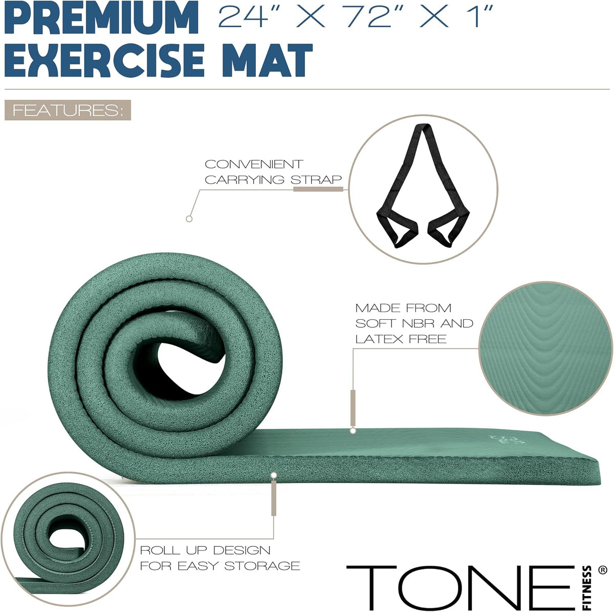 1-Inch Thick Yoga Mat | High-Density, Non-slip Exercise Mat with Carrying Strap for Yoga, Pilates, & Home Gym Workouts | Multiple Options