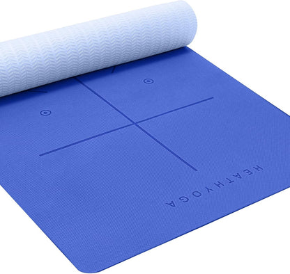 Yoga Mat Non Slip TPE Pilates Exercise Mats for Home Workout Gym Fitness Eco Friendly Thick Hot Yoga Mat with Strap Body Alignment,72"x 26" Thickness 1/4"