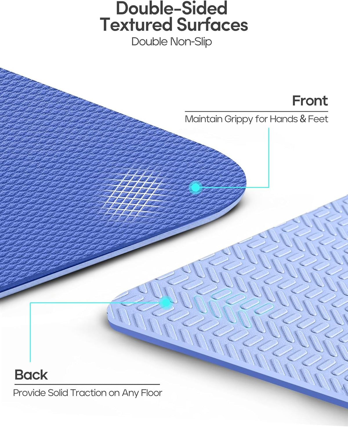 Yoga Mat Non Slip TPE Pilates Exercise Mats for Home Workout Gym Fitness Eco Friendly Thick Hot Yoga Mat with Strap Body Alignment,72"x 26" Thickness 1/4"