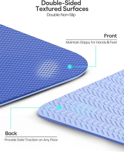 Yoga Mat Non Slip TPE Pilates Exercise Mats for Home Workout Gym Fitness Eco Friendly Thick Hot Yoga Mat with Strap Body Alignment,72"x 26" Thickness 1/4"