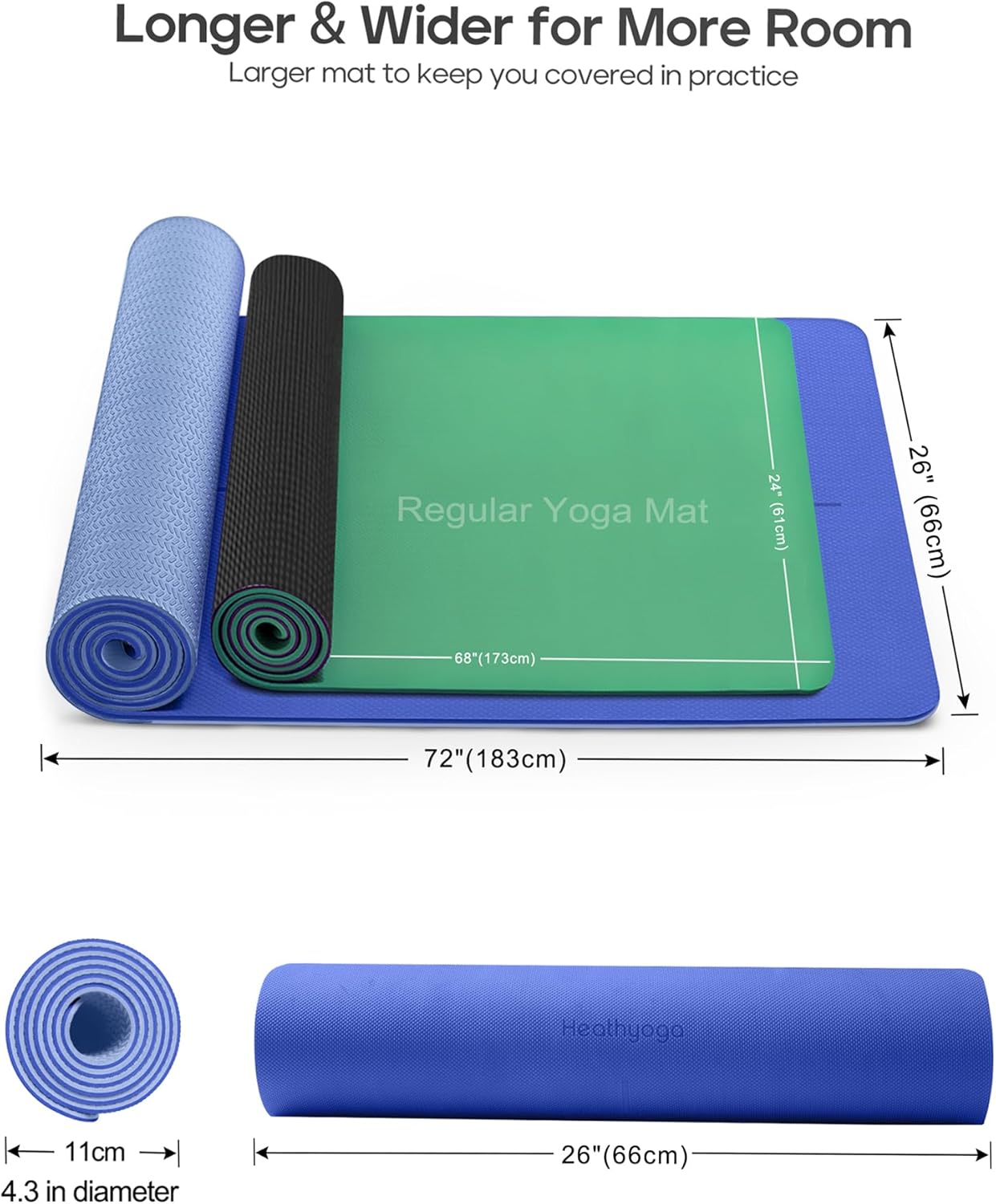 Yoga Mat Non Slip TPE Pilates Exercise Mats for Home Workout Gym Fitness Eco Friendly Thick Hot Yoga Mat with Strap Body Alignment,72"x 26" Thickness 1/4"