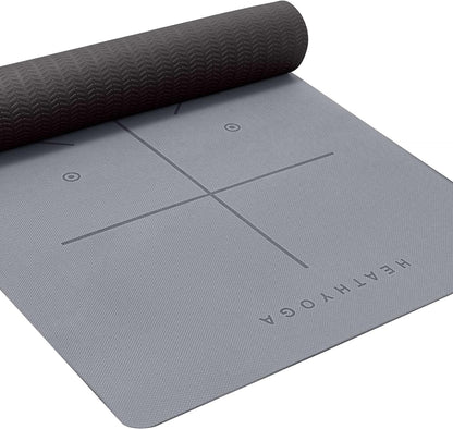 Yoga Mat Non Slip TPE Pilates Exercise Mats for Home Workout Gym Fitness Eco Friendly Thick Hot Yoga Mat with Strap Body Alignment,72"x 26" Thickness 1/4"