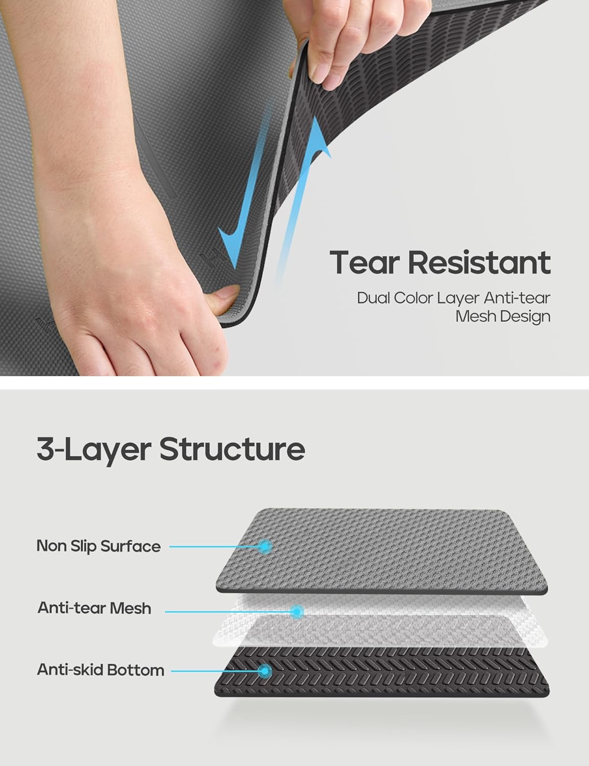 Yoga Mat Non Slip TPE Pilates Exercise Mats for Home Workout Gym Fitness Eco Friendly Thick Hot Yoga Mat with Strap Body Alignment,72"x 26" Thickness 1/4"