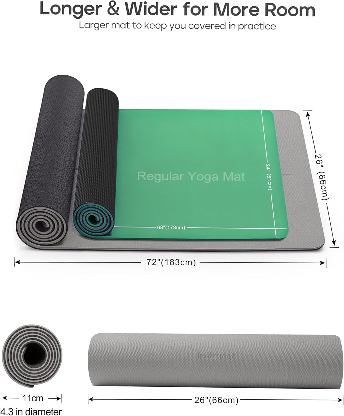 Yoga Mat Non Slip TPE Pilates Exercise Mats for Home Workout Gym Fitness Eco Friendly Thick Hot Yoga Mat with Strap Body Alignment,72"x 26" Thickness 1/4"