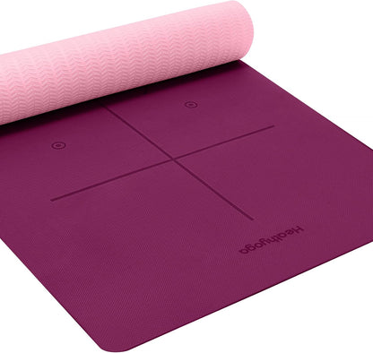 Yoga Mat Non Slip TPE Pilates Exercise Mats for Home Workout Gym Fitness Eco Friendly Thick Hot Yoga Mat with Strap Body Alignment,72"x 26" Thickness 1/4"