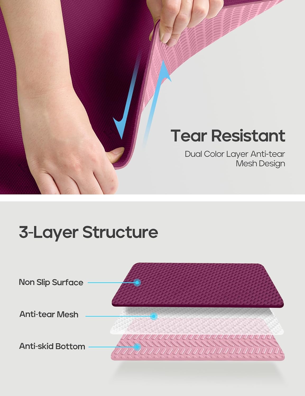 Yoga Mat Non Slip TPE Pilates Exercise Mats for Home Workout Gym Fitness Eco Friendly Thick Hot Yoga Mat with Strap Body Alignment,72"x 26" Thickness 1/4"