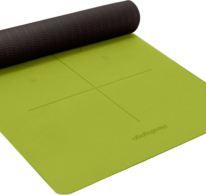 Yoga Mat Non Slip TPE Pilates Exercise Mats for Home Workout Gym Fitness Eco Friendly Thick Hot Yoga Mat with Strap Body Alignment,72"x 26" Thickness 1/4"
